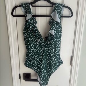 Zaful Green Floral One Piece Swimsuit